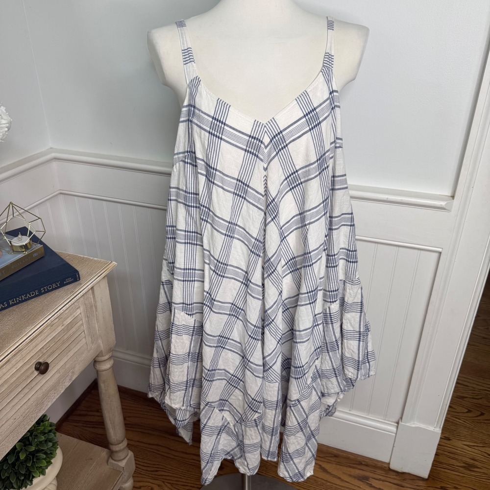 Anthropologie Holding Horses Blue White Plaid Belmar Dress M/L - Picture 1 of 7